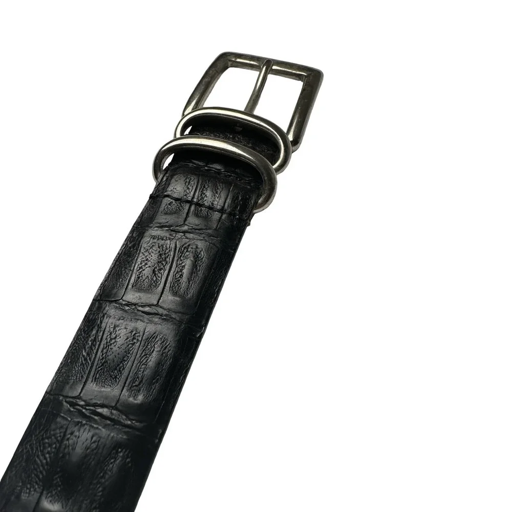 Bespoke Black Genuine Crocodile 1.25in Mens Brass Buckle Belt Size 34 NWOT USA